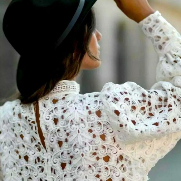 NWT H&M Openwork Lace Dress Creme Dress XS - Picture 13 of 16